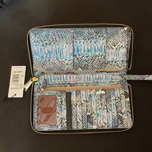 NWT Brahmin SKYLER Marine Seville Embossed Snake-Look Genuine Leather Wallet